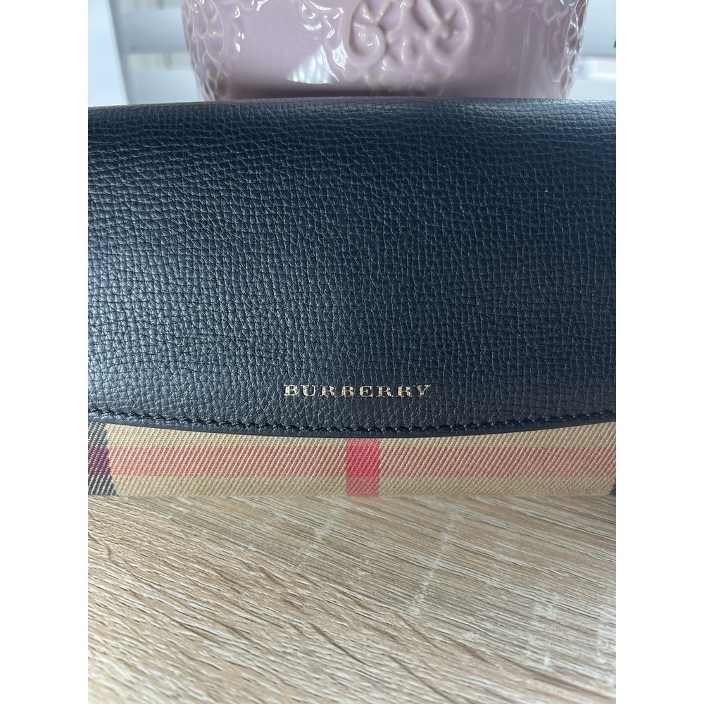 Burberry House Check Pattern Leather Continental Wallet Black - Picture 2 of 7